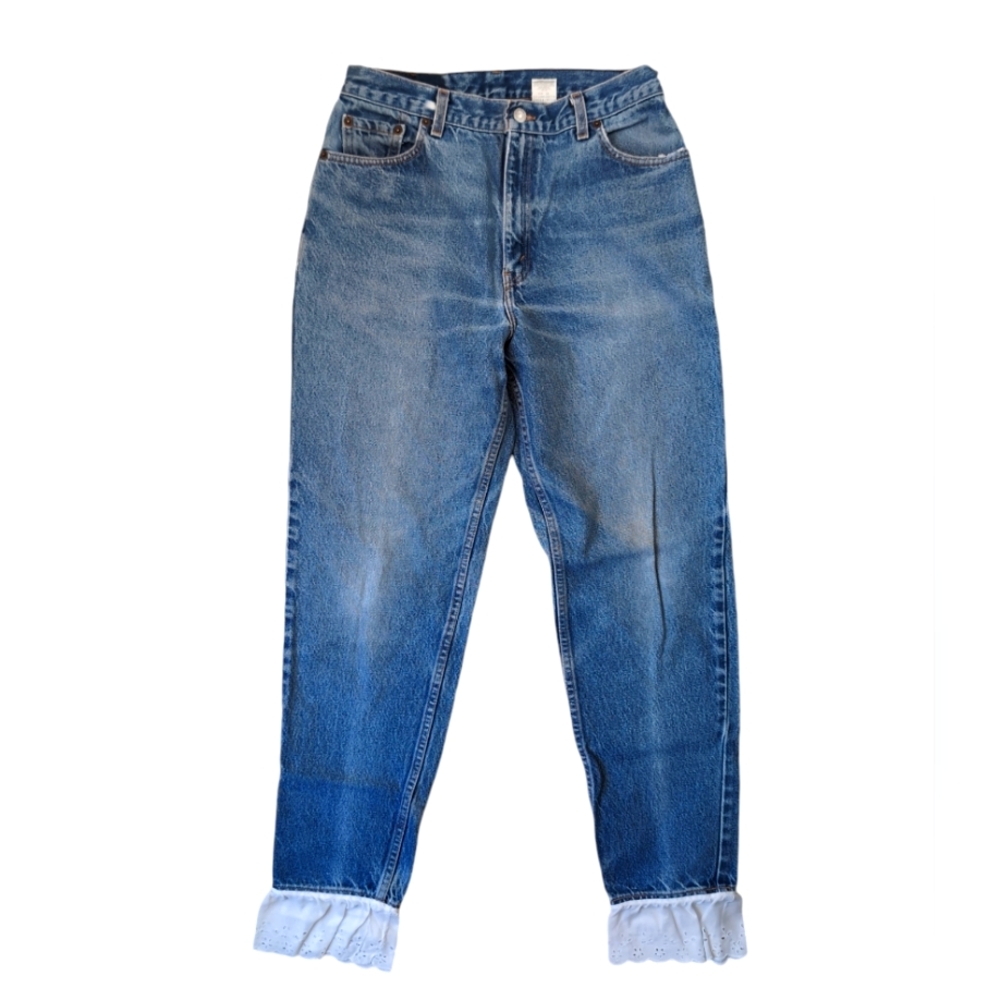 Vintage Levis 550 Jeans Relaxed Fit Tapered Leg White Eyelet Trim Women's 10/12